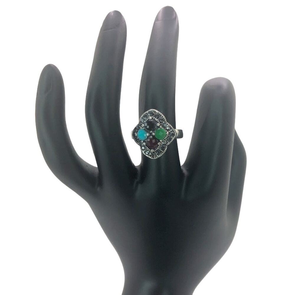 Silver and Multicolor Rhinestone Statement Ring - Size 8.5 - Picture 2 of 7